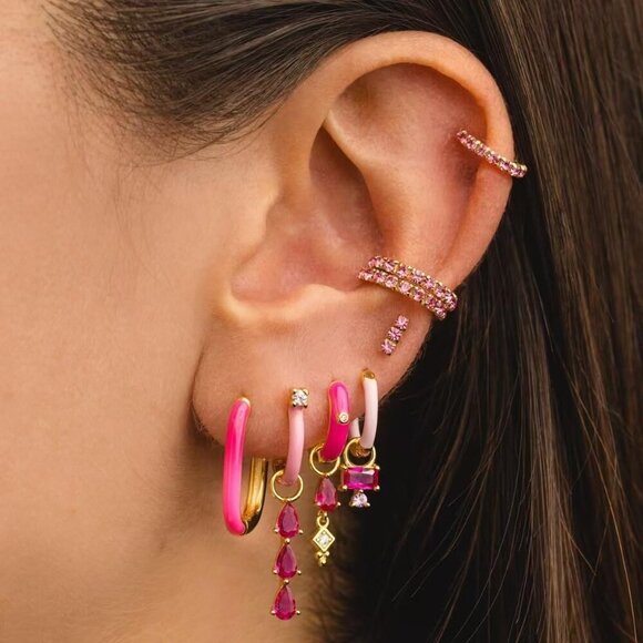 7Pcs  Pink Gold Hoop Multiple Piercing Hypoallergenic Hoop Earrings for Women - Picture 2 of 6